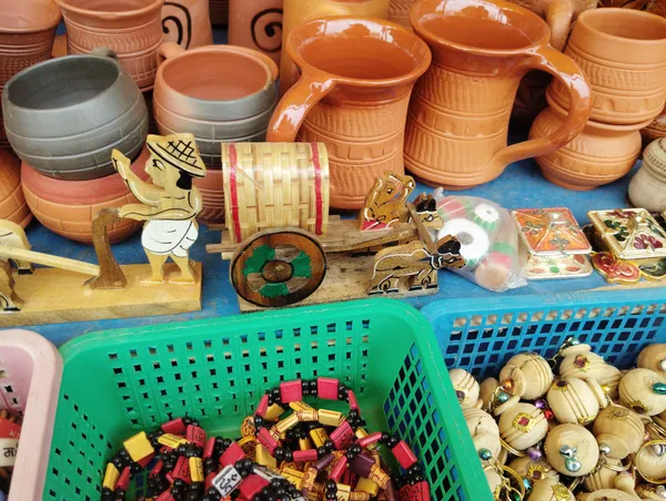 Yellow_And_Beige_Wood,_Ceramic,Terracotta_Clay_Toy_Bullock_Cart_Set_For_Indoor