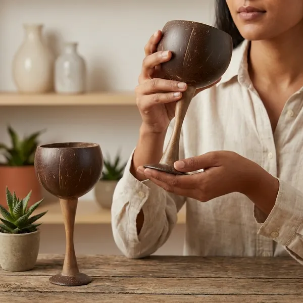Brown_Coconut_Shell,_Wood,_Metal_Decorative_Items_Set_For_Indoor