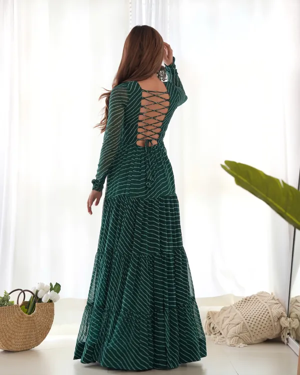 Black_&_Green_Heavy_Pure_Soft_Fox_Georgette_Laheriya_Print_Gown_For_Women(Pack_Of_2)_Fully_Stitched