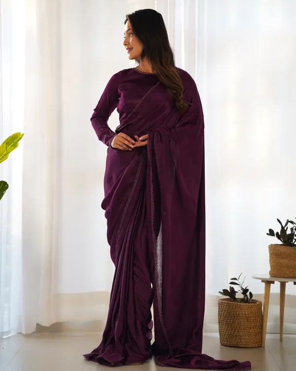 Ready_To_Wear_Predrapped_Reay_To_Wear_Saree_With_Full_Sttiched_Blouse_Premium_Marble_Velvet_Fabric