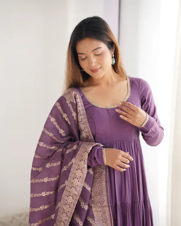 Mauve_Purple_Heavy_Pure_Romansilk_Chanderi_Anarkali_For_Women_Fully_Stitched