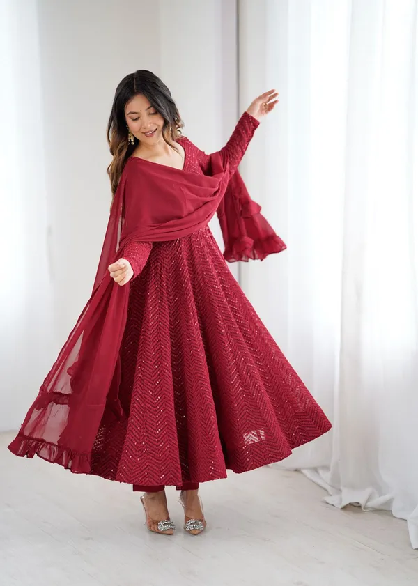 Maroon_Heavy_Pure_Soft_Fox_Georgette_Lukhnowi_Anarkali_For_Women_Fully_Stitched