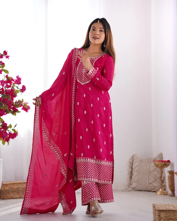 Pink_Pure_Chinon_Silk_Fabric_Kurta_Set_For_Women