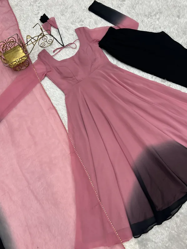 Onion_Pink_Heavy_Pure_Soft_Fox_Georgette_Kurti_Set_For_Women_Fully_Stitched
