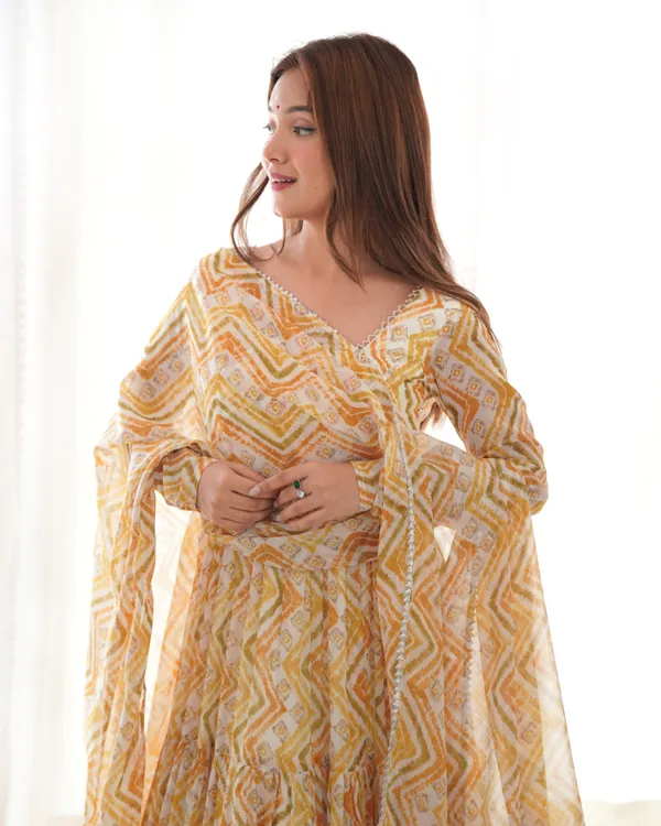 Yellow_Heavy_Pure_Soft_Fox_Georgette_Zigzag_Print_Kurti_Set_For_Women_Fully_Stitched