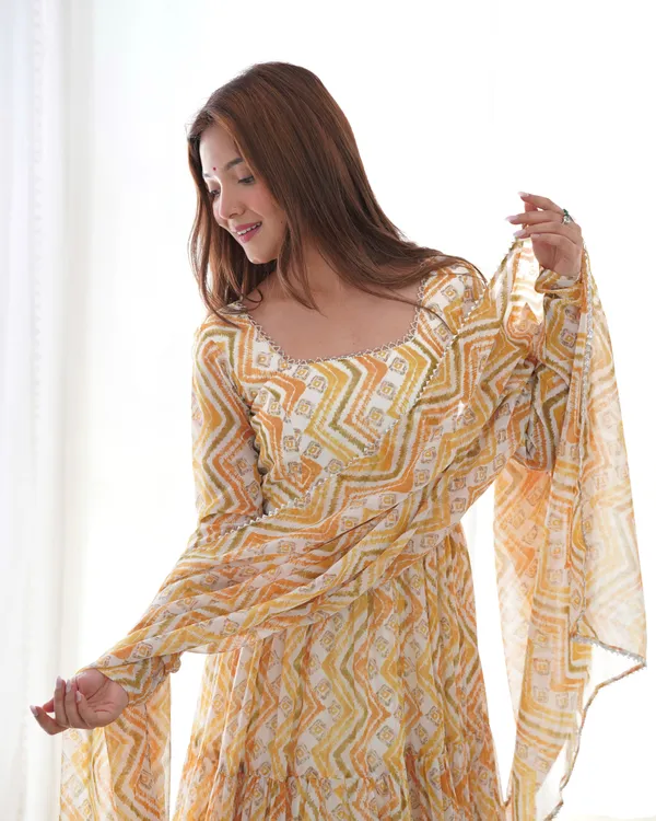 Yellow_Heavy_Pure_Soft_Fox_Georgette_Zigzag_Print_Kurti_Set_For_Women_Fully_Stitched