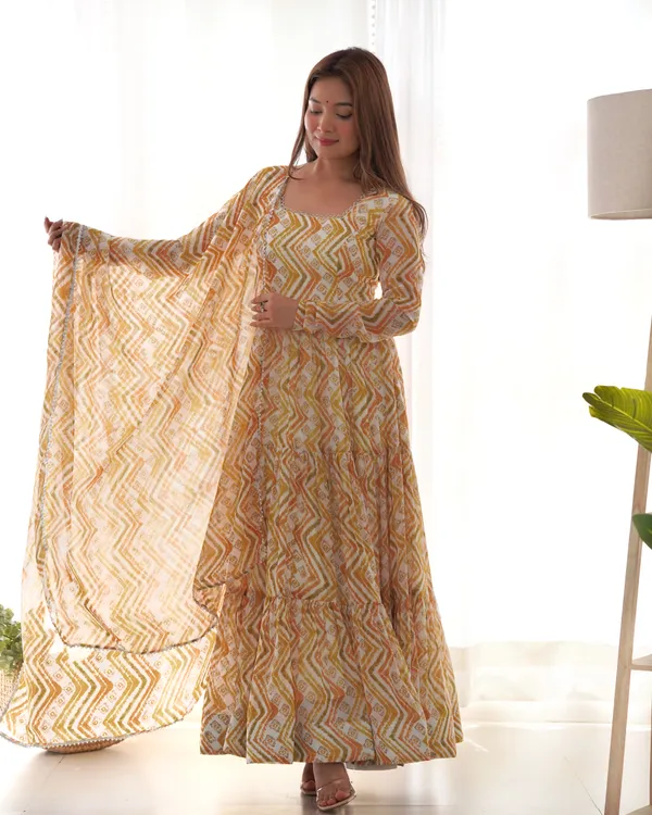 Yellow_Heavy_Pure_Soft_Fox_Georgette_Zigzag_Print_Kurti_Set_For_Women_Fully_Stitched