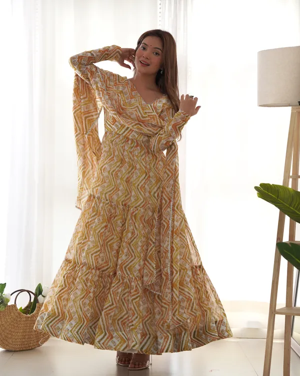 Yellow_Heavy_Pure_Soft_Fox_Georgette_Zigzag_Print_Kurti_Set_For_Women_Fully_Stitched
