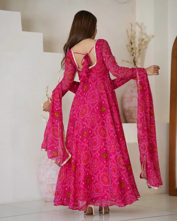 Ranipink_Pure_Soft_Lightweight_Chiffon_Bandhej_Fabric_Inner_Micro_Cotton_Anarkali_For_Women_Fully_Stitched