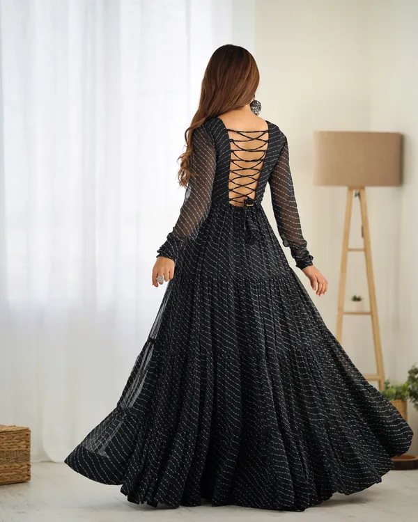 Green_Heavy_Pure_Soft_Fox_Georgette_Laheriya_Print_Gown_For_Women_(_Pack_Of_2_)_Fully_Stitched