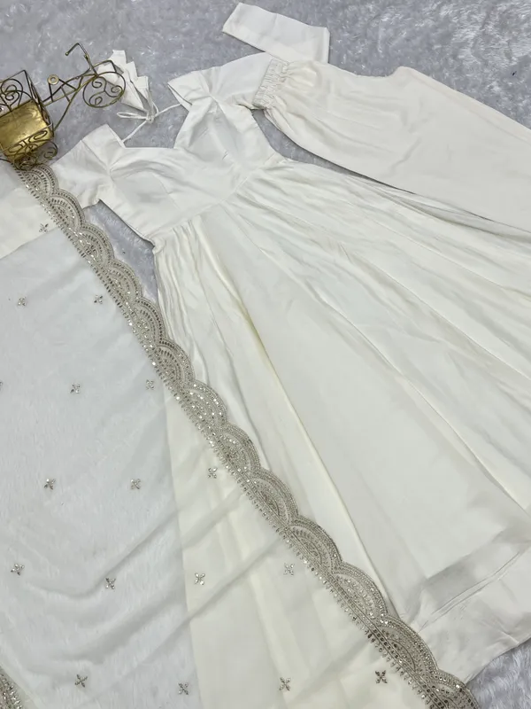 Off_White_Heavy_Pure_Romansilk_Chanderi_Fabric_Anarkali_For_Women_Fully_Stitched