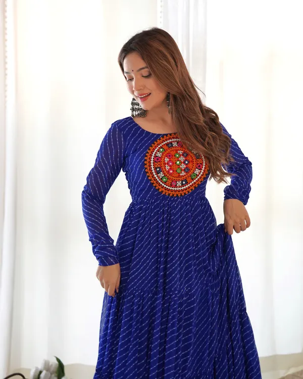 Blue_Heavy_Pure_Soft_Fox_Georgette_Laheriya_Print_Gown_For_Women_Fully_Stitched