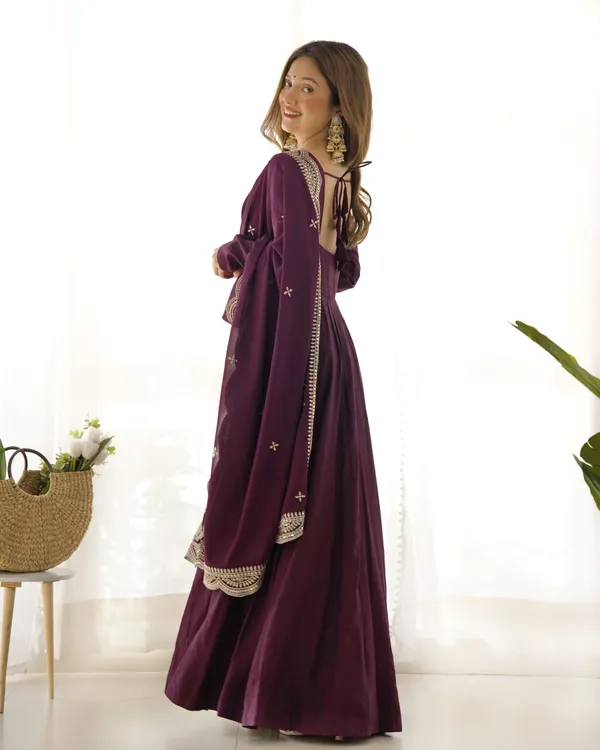 Wine_Heavy_Pure_Romansilk_Chanderi_Fabric_Anarkali_For_Women_Fully_Stitched