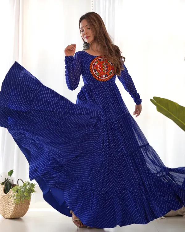 Rani_&_Blue_Heavy_Pure_Soft_Fox_Georgette_Laheriya_Print_Gown_For_Women_(_Pack_Of_2_)_Fully_Stitched
