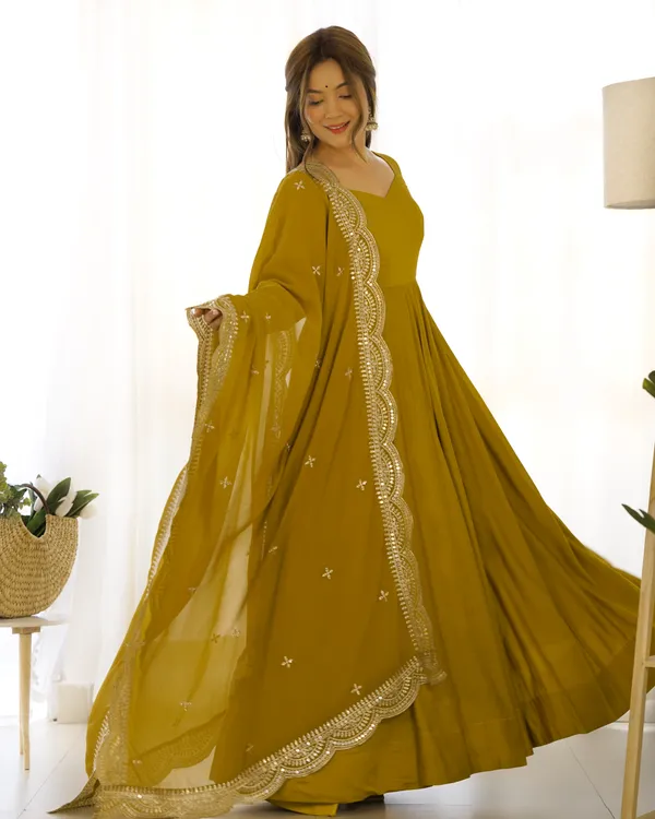 Mustard_Heavy_Pure_Romansilk_Chanderi_Fabric_Anarkali_For_Women_Fully_Stitched