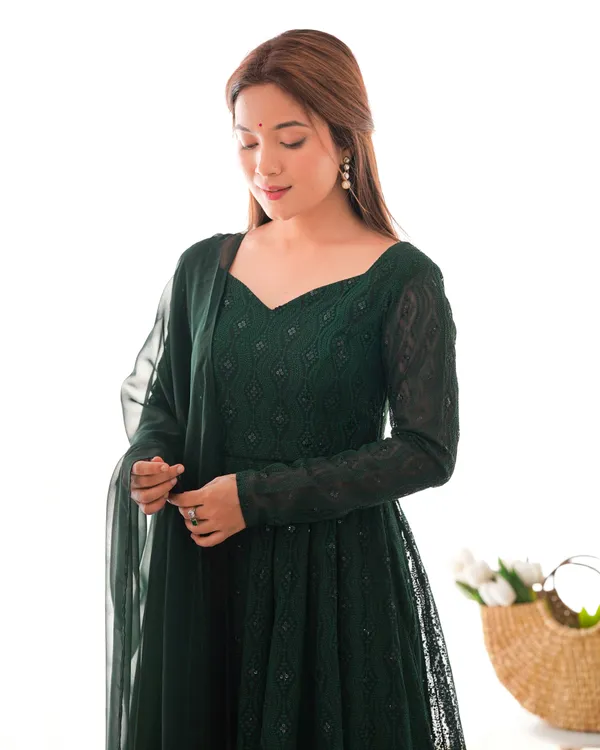 Green_Heavy_Pure_Soft_Organza_Silk_Floral_Print_Kurta_Set_For_Women