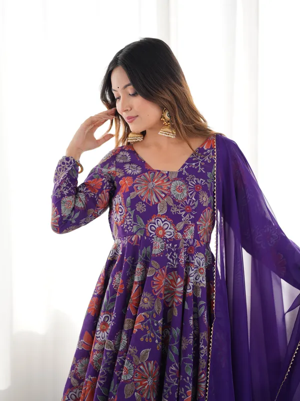 Purple_Heavy_Pure_Soft_Roman_Silk_Chanderi_Discharge_Print_Fabric_Kurta_Set_For_Women