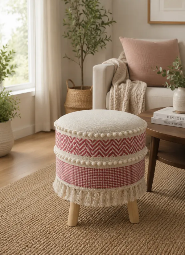 Pink_Boho_Handwoven_Ottoman_Stool_with_Pom-Pom_Detailing