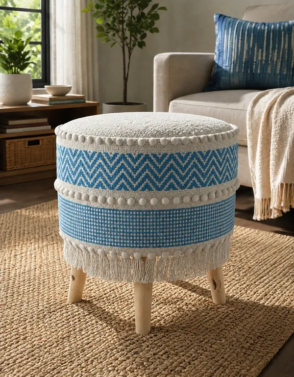 Blue_Boho_Handwoven_Ottoman_Stool_with_Pom-Pom_Detailing