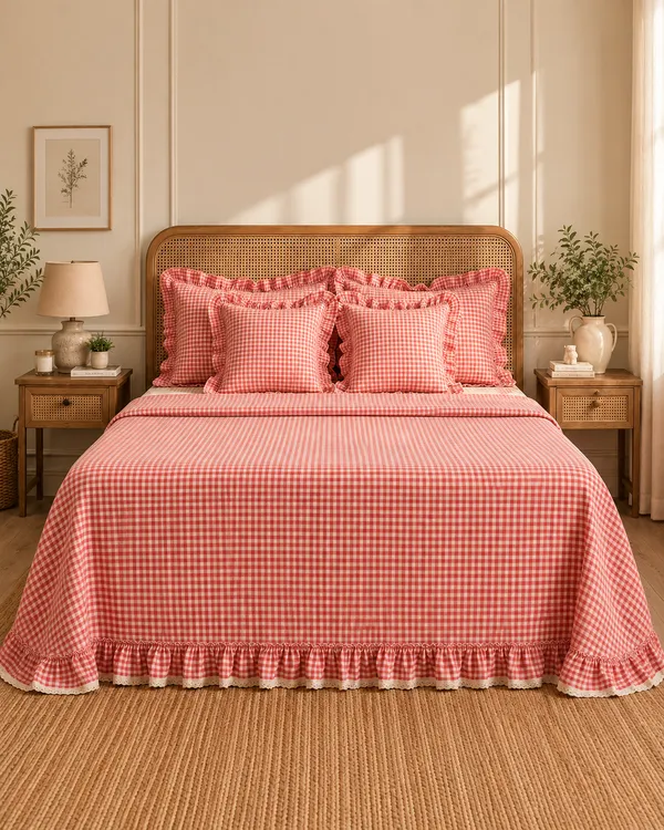 Rosewood_Gingham_Checks_&_Frills_Bedding_Set_-_with_2_Filled_Cushions