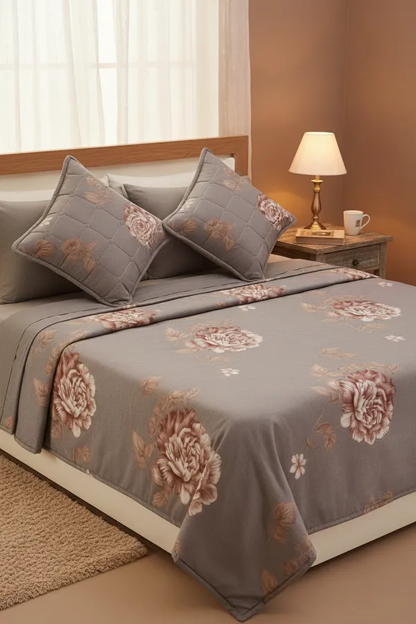 Grey_Floral__Bedsheet_Set_with_2_cushions