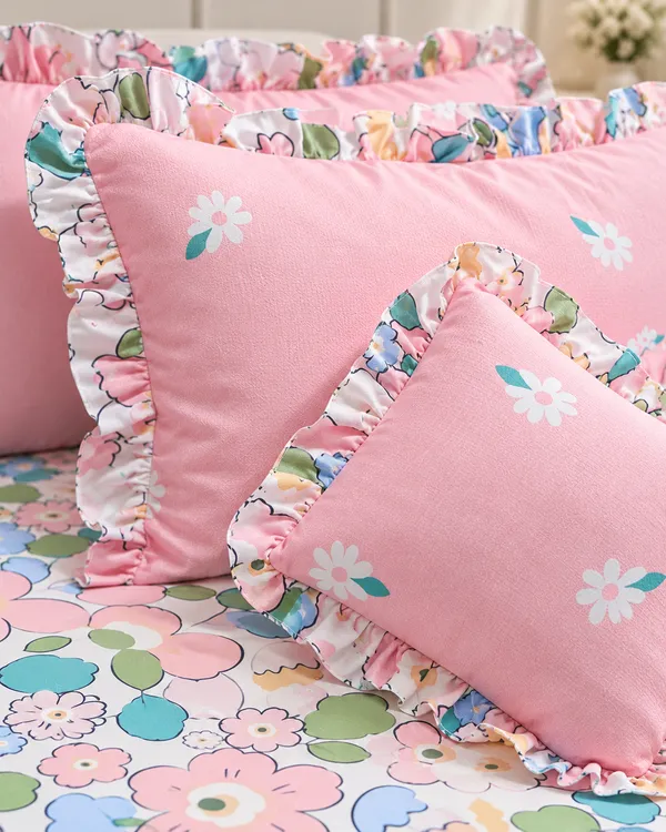 Spring_Bloom_Floral_Frills_Bedsheet_Set_-_with_filled_cushions