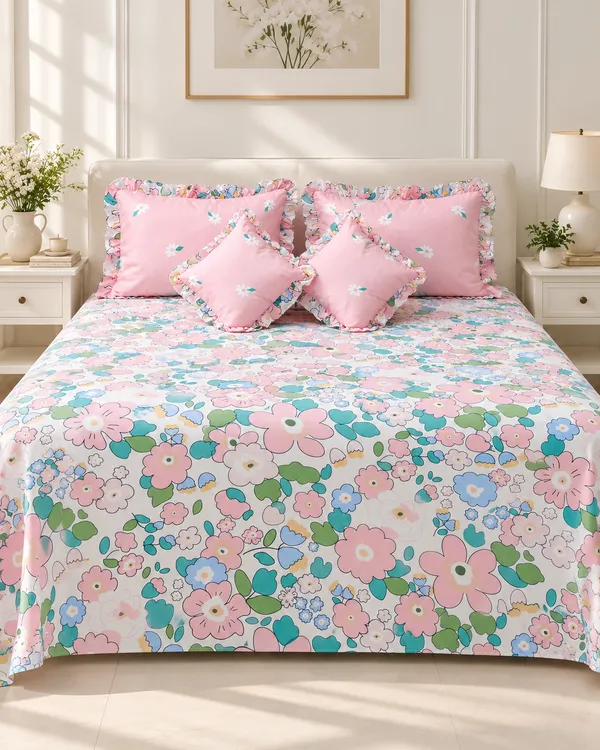 Spring_Bloom_Floral_Frills_Bedsheet_Set_-_with_filled_cushions