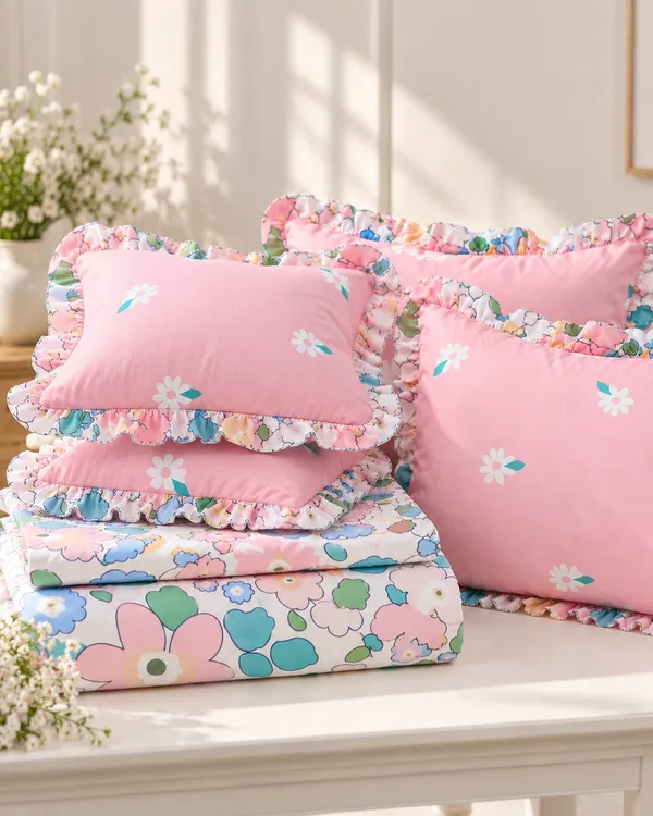 Spring_Bloom_Floral_Frills_Bedsheet_Set_-_with_filled_cushions