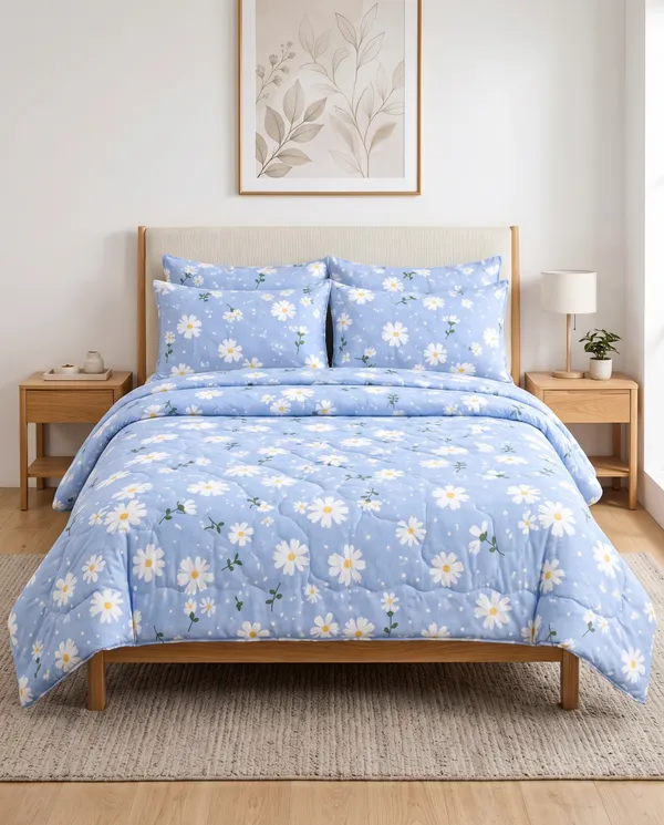 Blue_Daisy_Dreams_Quilted_Comforter_Set_–_4_Pieces_Set