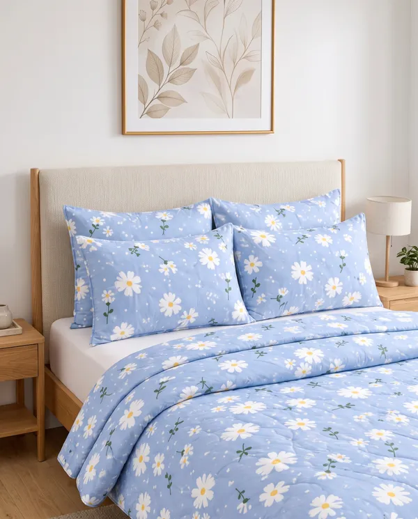 Blue_Daisy_Dreams_Quilted_Comforter_Set_–_4_Pieces_Set