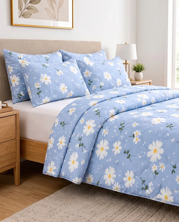Blue_Daisy_Dreams_Quilted_Comforter_Set_–_4_Pieces_Set
