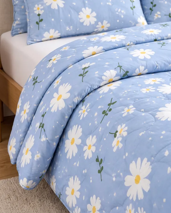 Blue_Daisy_Dreams_Quilted_Comforter_Set_–_4_Pieces_Set