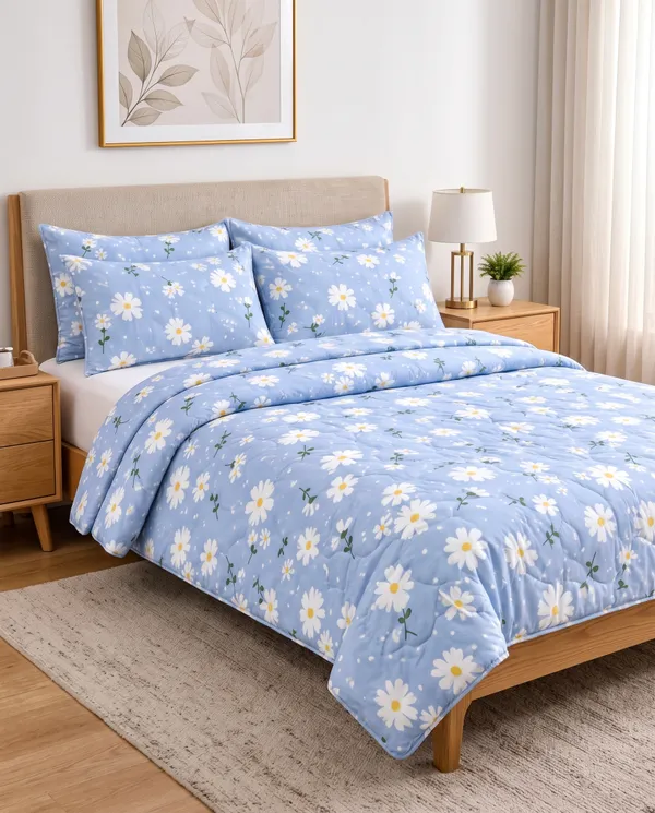 Blue_Daisy_Dreams_Quilted_Comforter_Set_–_4_Pieces_Set