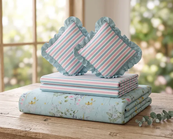 Blue_Garden_Frills_Bedsheet_set-_with_2_Filled_Cushions