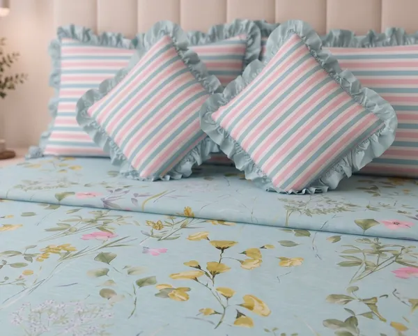 Blue_Garden_Frills_Bedsheet_set-_with_2_Filled_Cushions