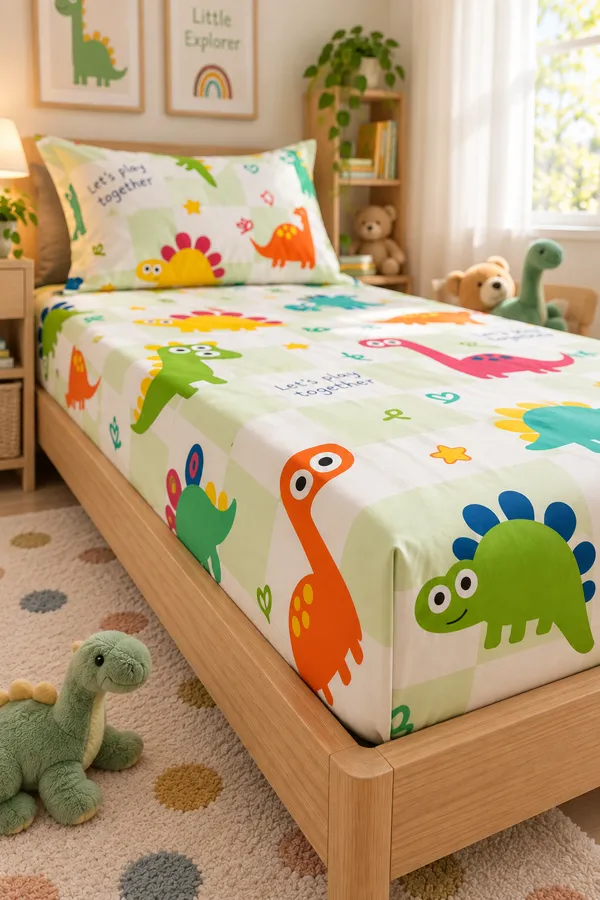 Dino_Play_Mint_Green_Kids_Fitted_Bedsheet