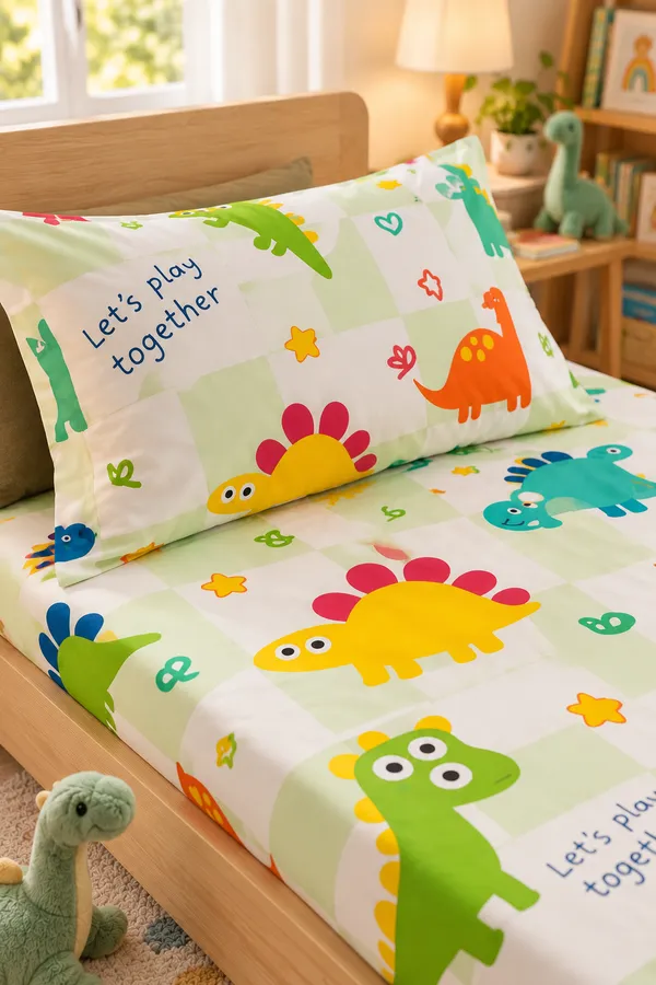 Dino_Play_Mint_Green_Kids_Fitted_Bedsheet