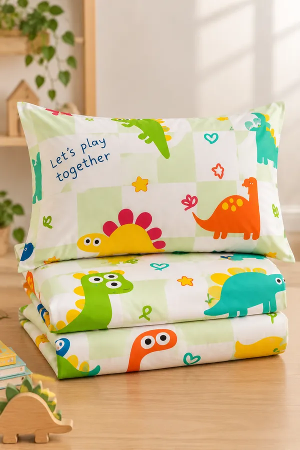 Dino_Play_Mint_Green_Kids_Fitted_Bedsheet