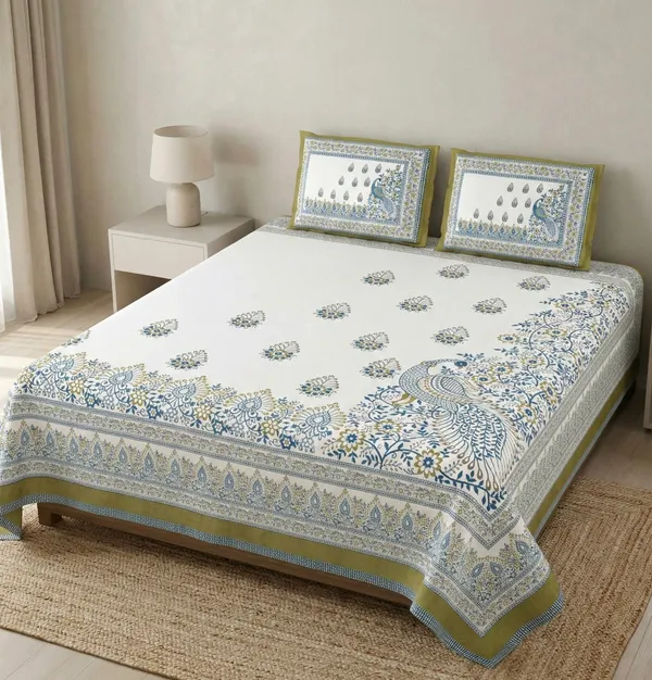 Royal_Peacock_Floral_Pure_Cotton_Super_King_size_Bedsheet_Set