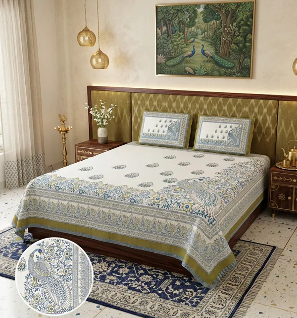 Royal_Peacock_Floral_Pure_Cotton_Super_King_size_Bedsheet_Set