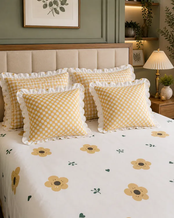 Golden_Sunshine_Mustard_Floral_Frills_Bedsheet_Set_-_with_2_Cushions