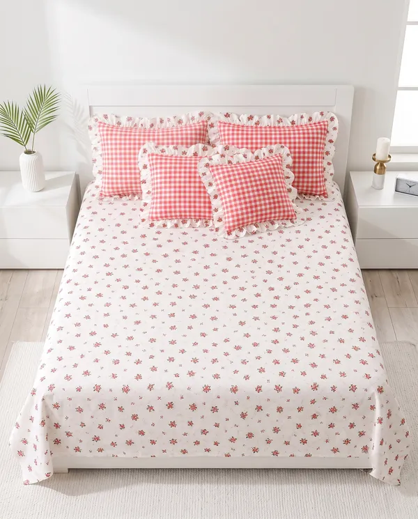 Gulab_Gingham_Frills_Bedsheet_set_-_with_2_Cushions