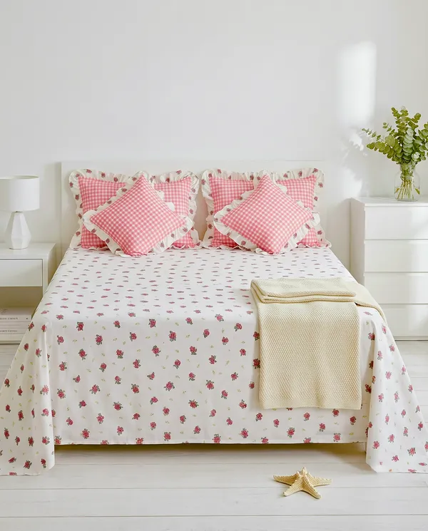 Gulab_Gingham_Frills_Bedsheet_set_-_with_2_Cushions