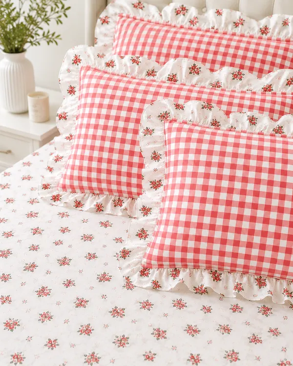 Gulab_Gingham_Frills_Bedsheet_set_-_with_2_Cushions