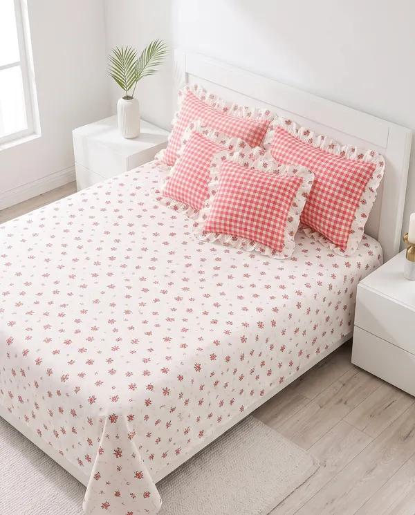 Gulab_Gingham_Frills_Bedsheet_set_-_with_2_Cushions