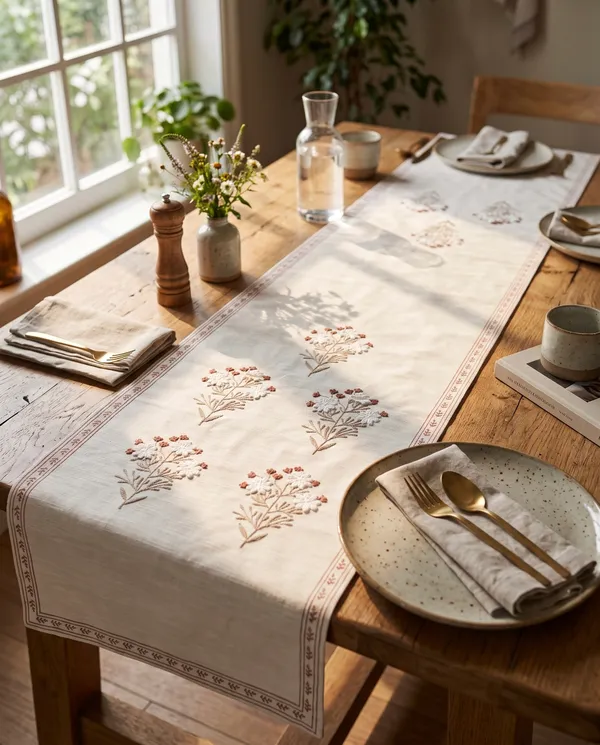Gulabika_French_Knot_Floral_Pure_Cotton_Table_Runner