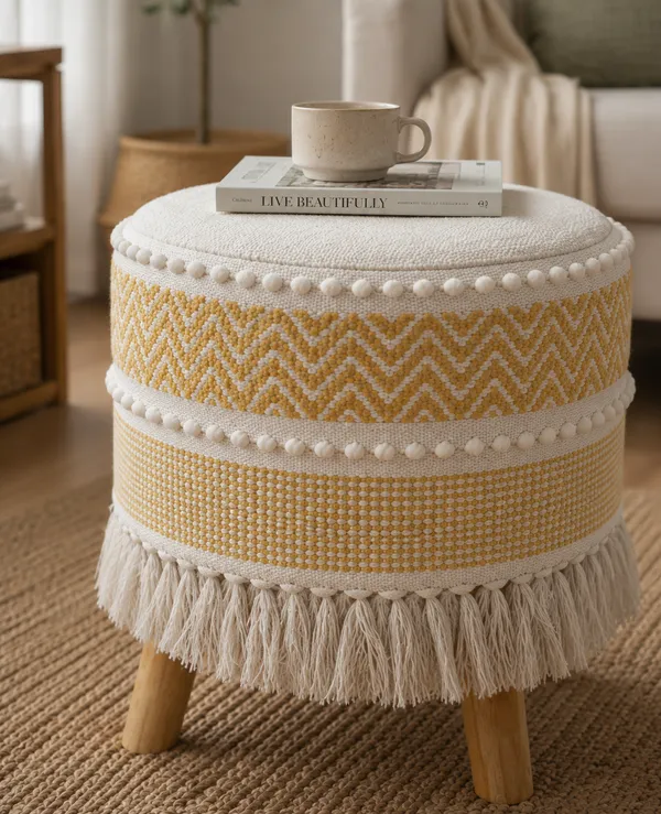 Yellow_Boho_Handwoven_Ottoman_Stool_with_Pom-Pom_Detailing