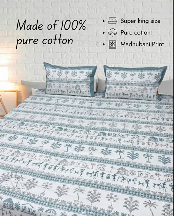 Blue_Worli_Print_Pure_Cotton_-_Super_King_Size_Bedsheet_Set