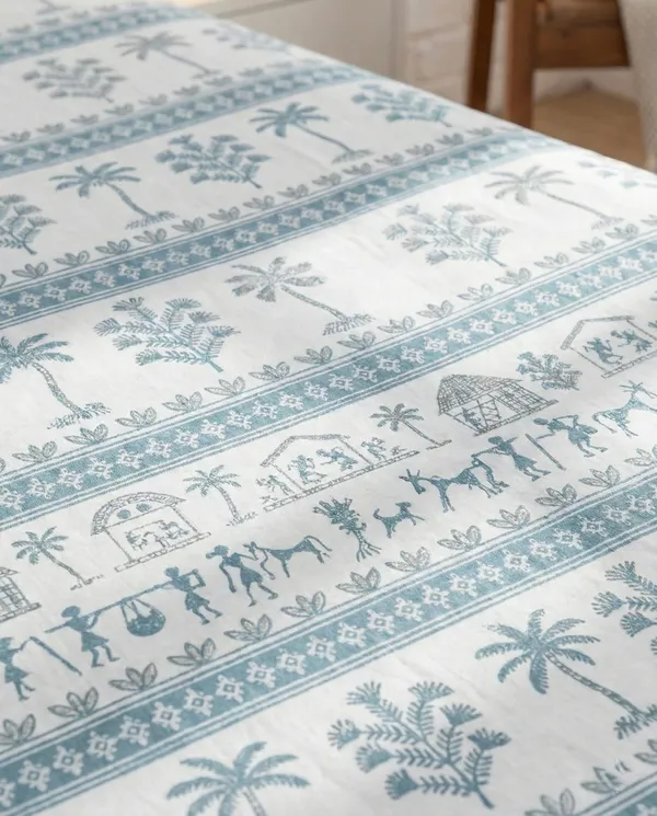 Blue_Worli_Print_Pure_Cotton_-_Super_King_Size_Bedsheet_Set
