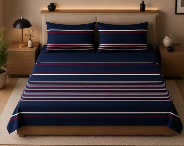 Midnight_Blue_Stripes_300_TC_Pure_Cotton_Bedsheet_Set